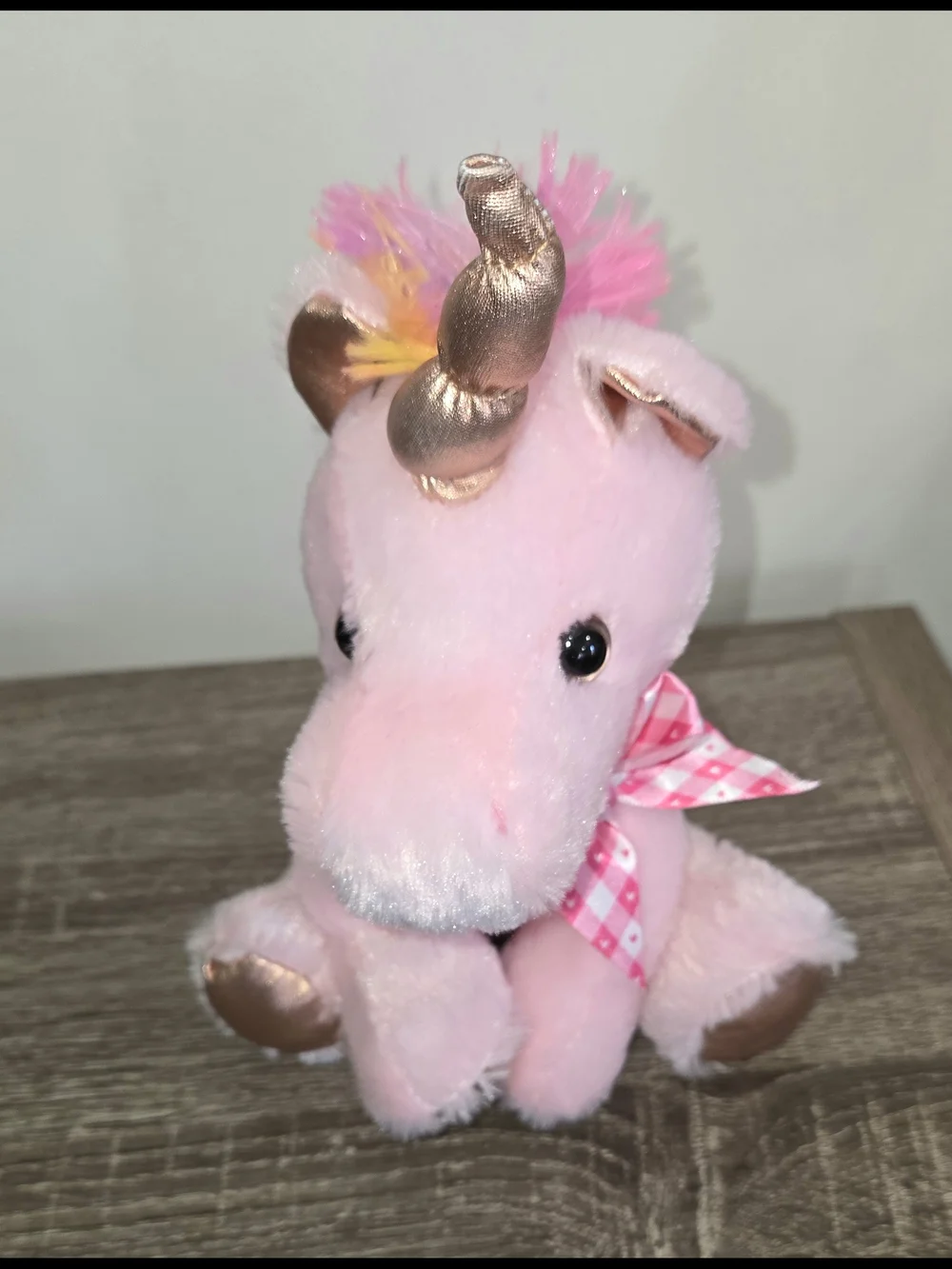 Inter-American Products Pink Rose Gold Metallic Unicorn with Bow Plush Yellow